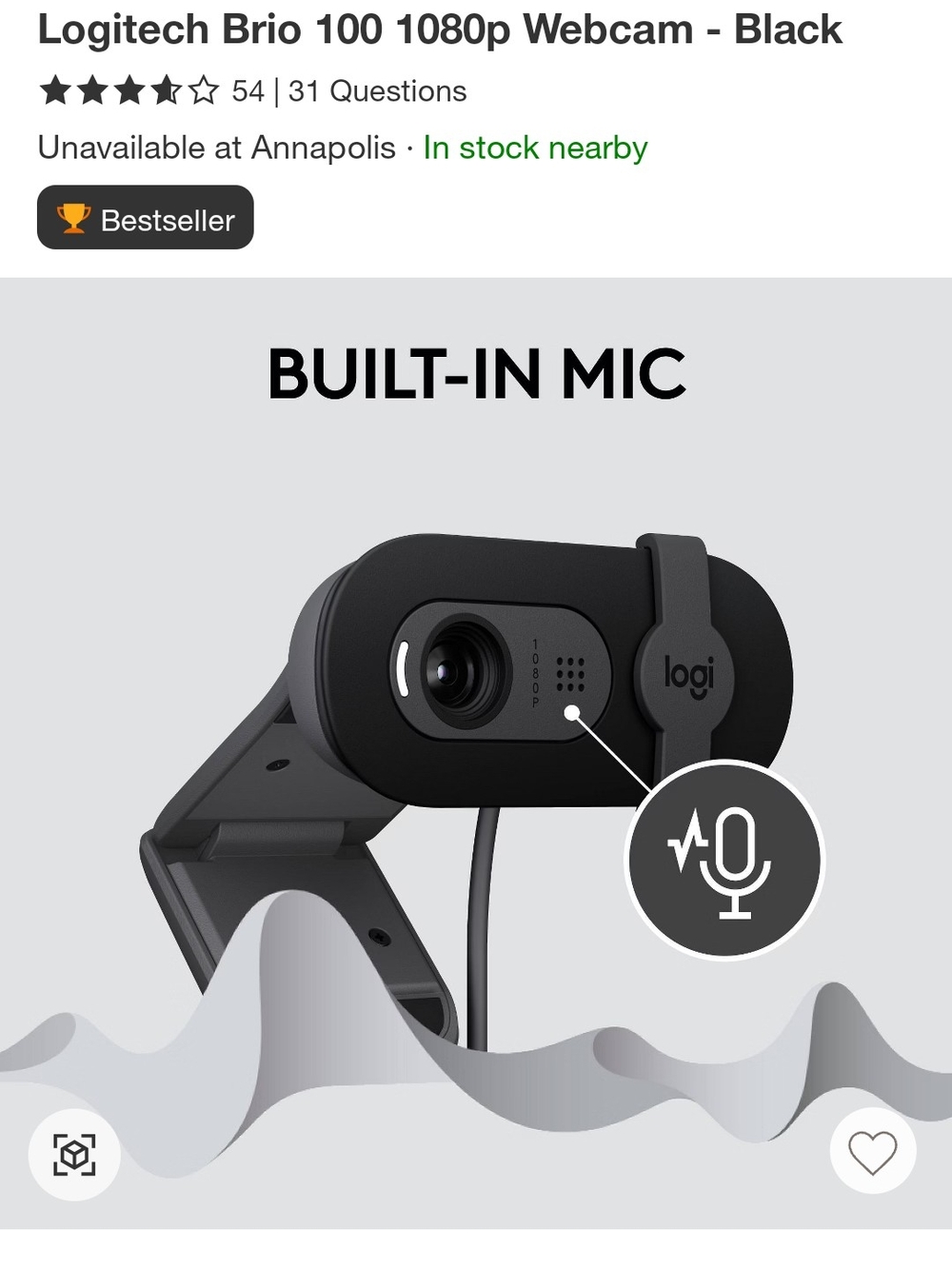 Logitech Brio 100 Webcam - Black
